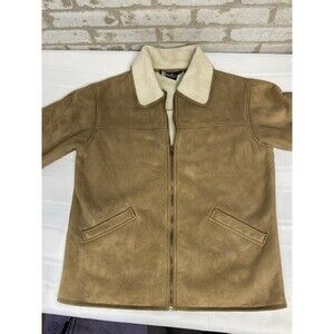 Vintage FUDA New York Sherpa Lined Jack Womens M Faux Suede Tan Y2K Boho